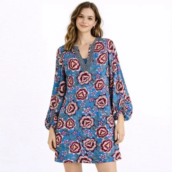 CABI Primrose Floral Tunic Dress Separate Blue Slip Size Small - Picture 1 of 12